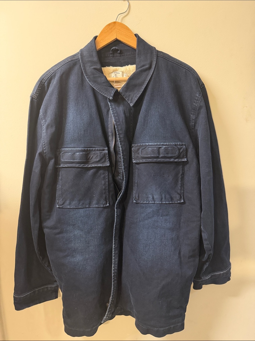 Topman Navy Military Field Jacket with Front Patch Pockets Size L